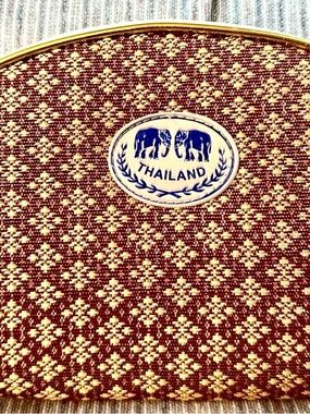 Thailand Woven Cosmetic Bag - Burgundy & Gold. Can Use as Clutch. Beautiful!